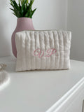 Beauty case a quadretti beije con ricamo rosa