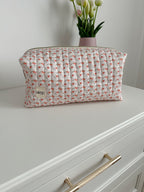 beauty case porta trucco artigianale e personalizzabile con pesche e quadretti 