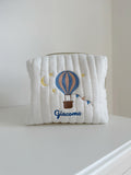 beauty case ricamato con mongolfiera e nome personalizzabile