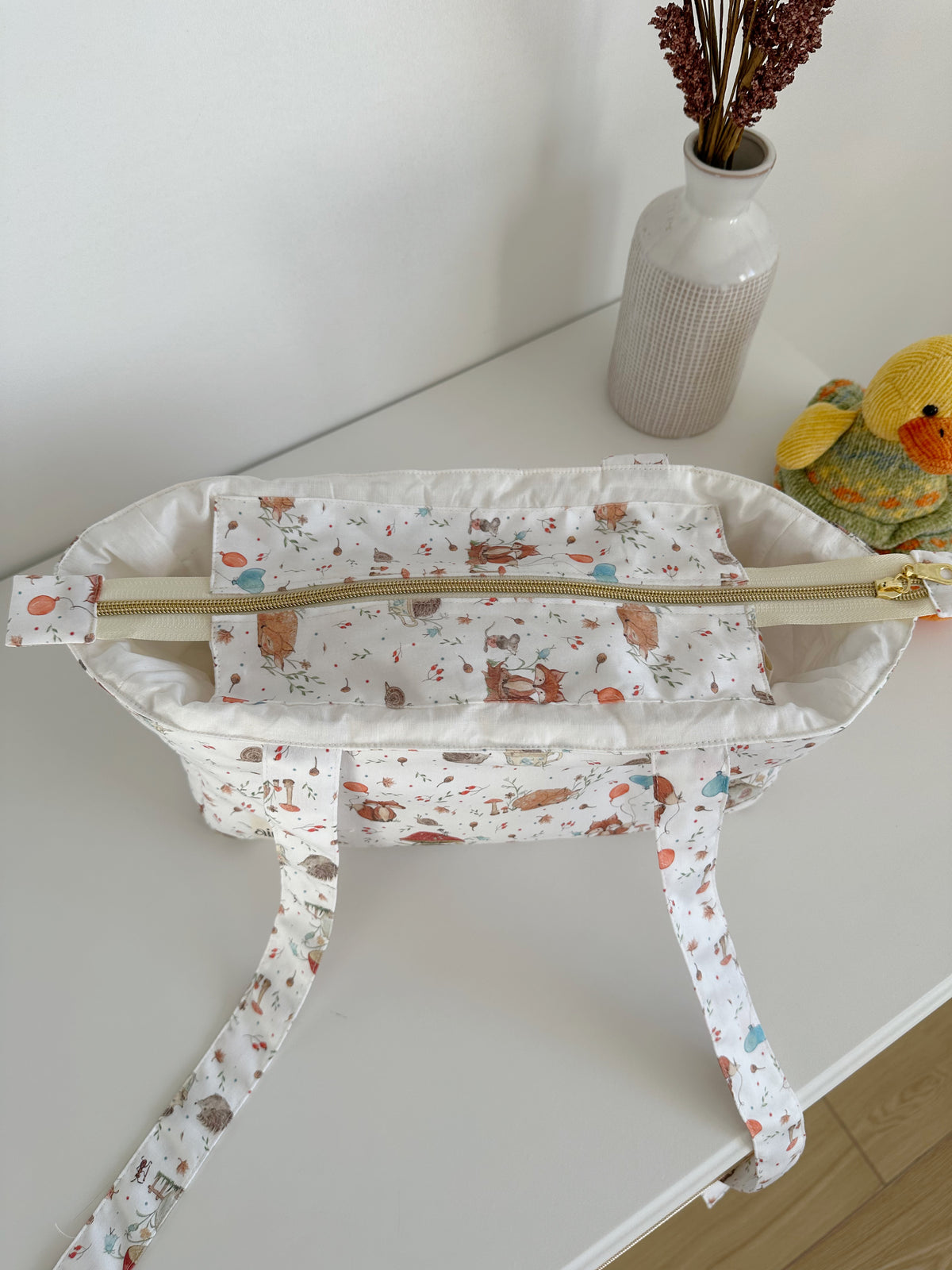 borsa da passeggino con i disegni degli animali del bosco 