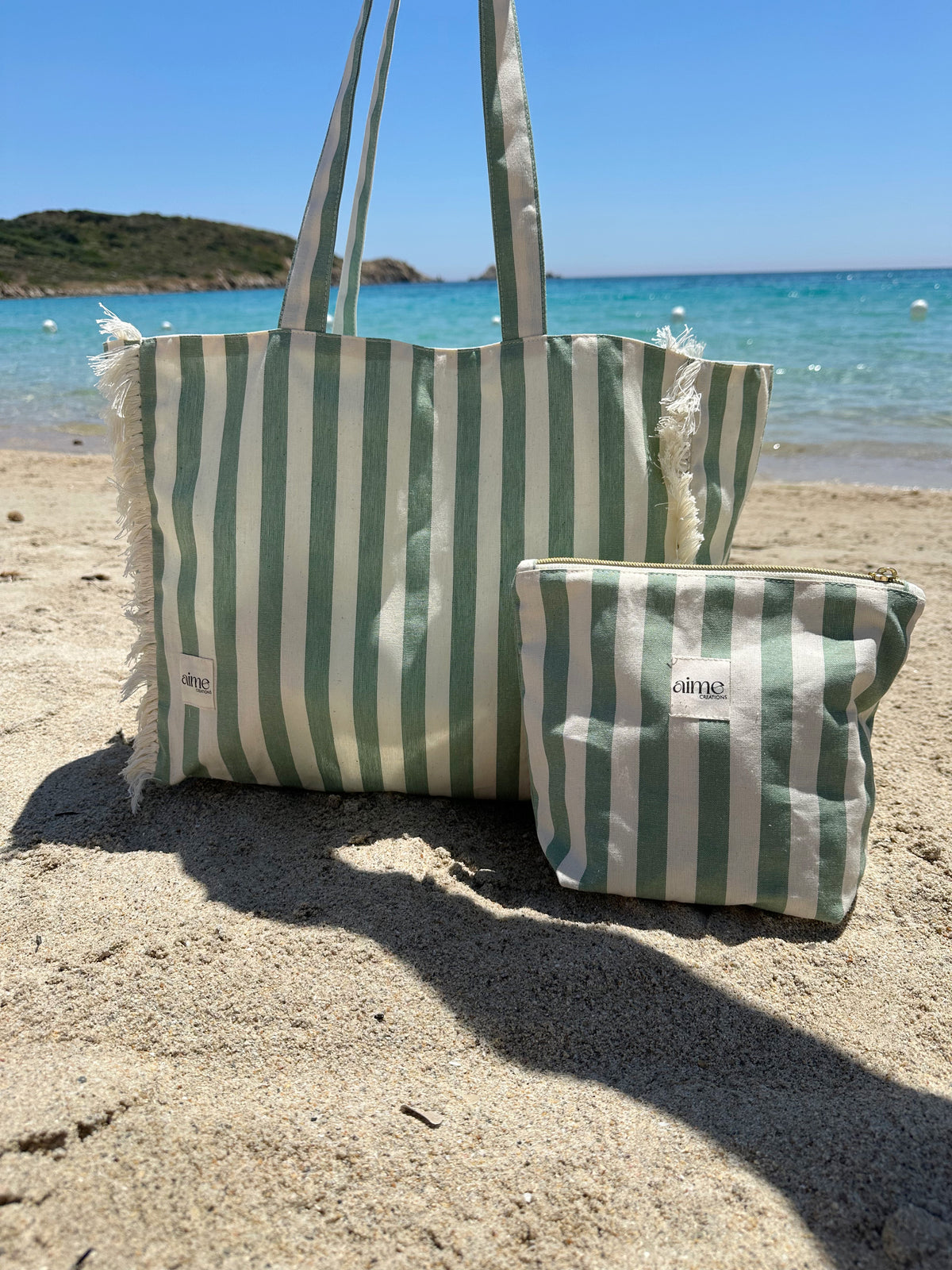 borsa mare a righe verdi personalizzabile