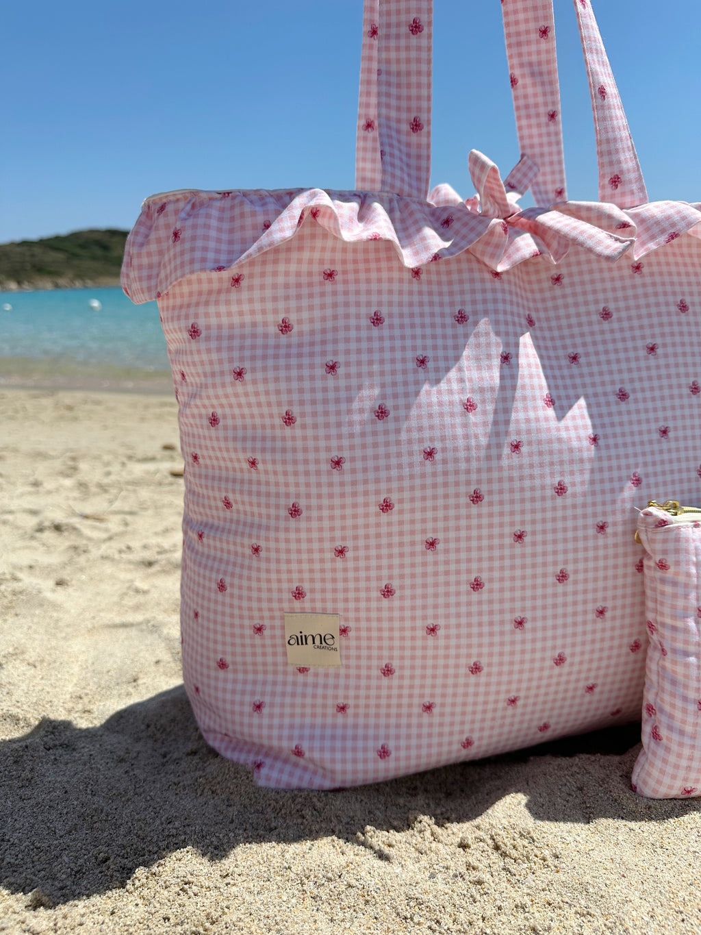 borsa shopping artigianale e personalizzabile in vichy rosa