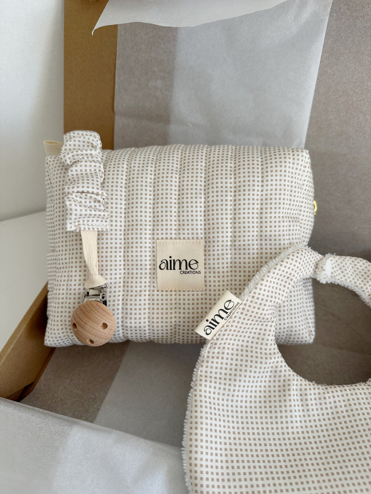 confezione regalo nascita a quadretti beije