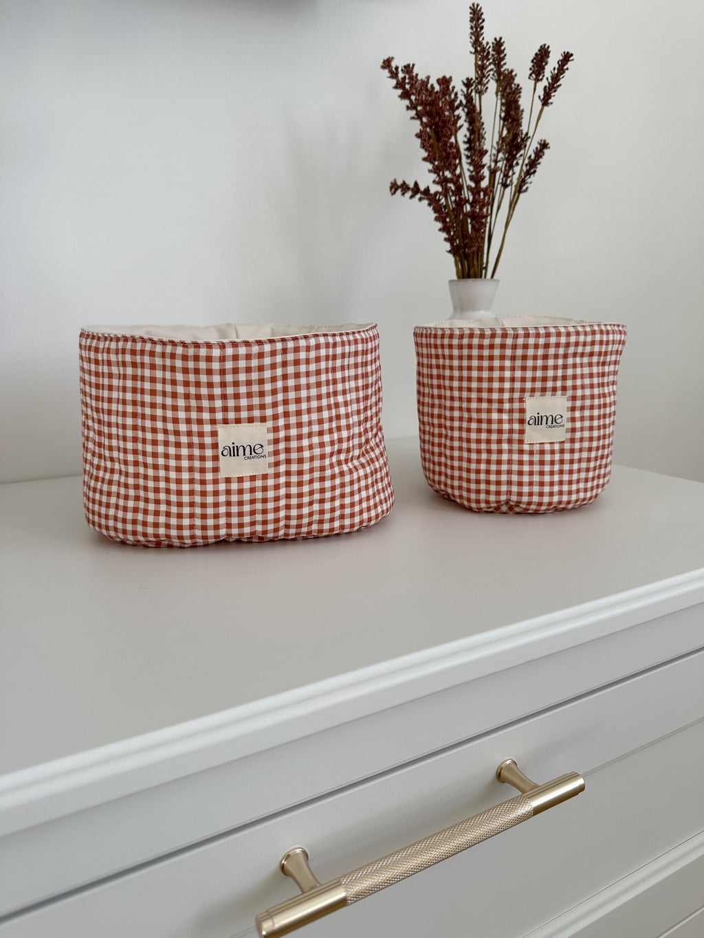 cestino in fantasia vichy artigianale e personalizzabile