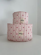 cestino a quadretti rosa con fiori