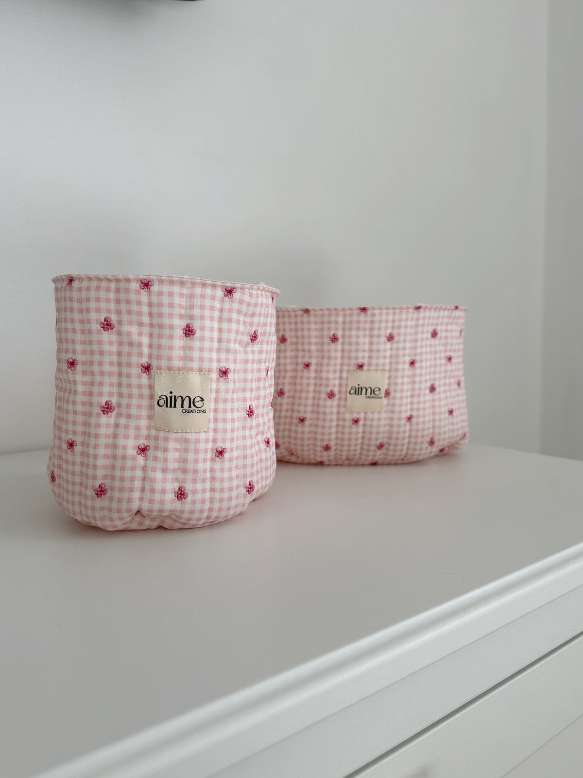 cestino a quadretti rosa artigianale e personalizzabile
